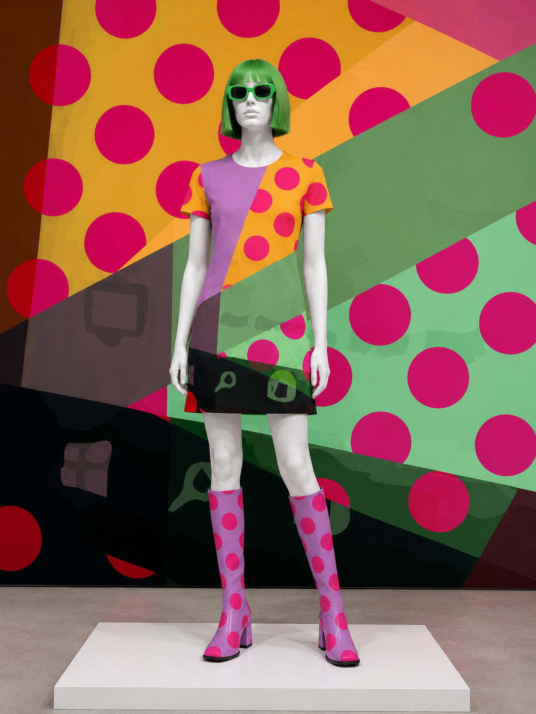 Imagined mannequin wearing digital artwork as fashion