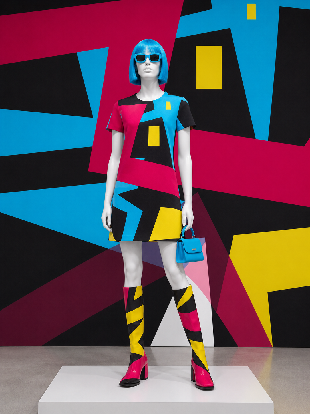 Imagined mannequin wearing digital artwork as fashion