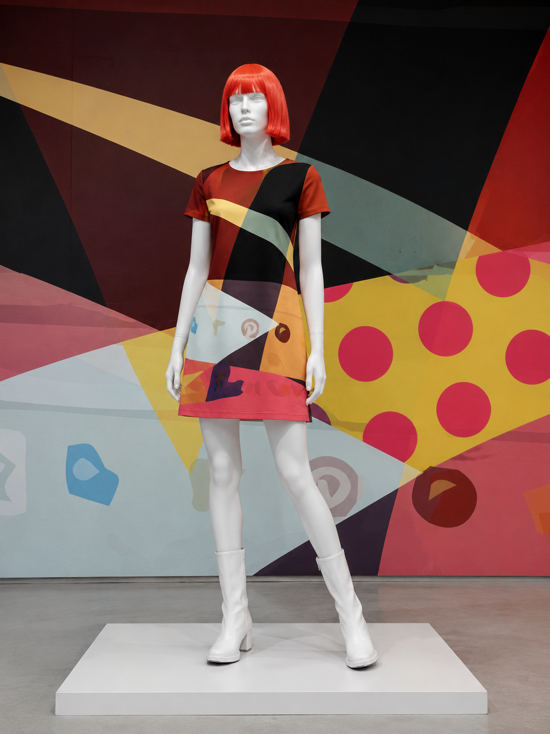 Imagined mannequin wearing digital artwork as fashion